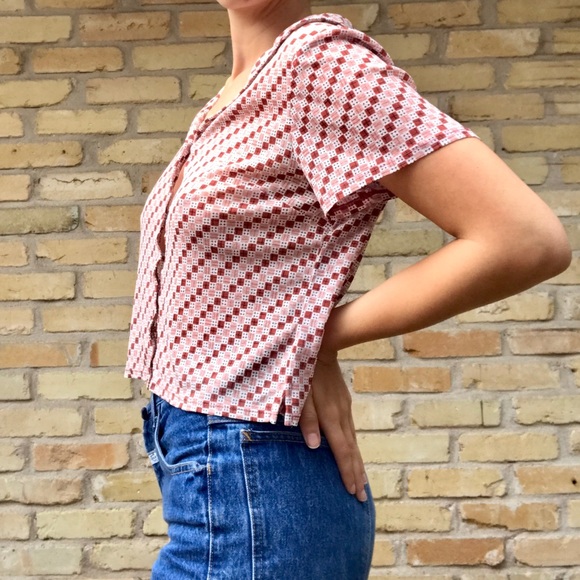 70s inspired checkered button up♟🎲 dice pattern and pointed collar - Picture 3 of 3